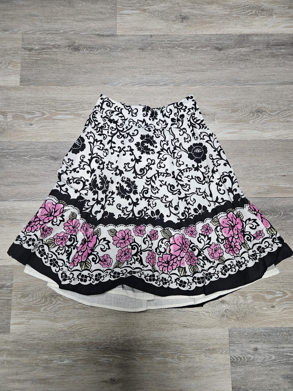 Limited Too Black & White Skirt with Pink Floral Border - Size 14 Girls